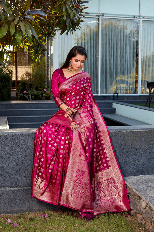 Pink Soft Satin Silk Sarees For Wedding