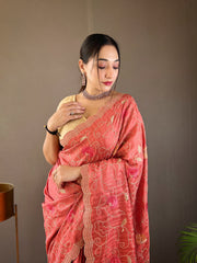 Pink Pure Tussar Silk Saree with Embroidery Design