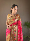 Pink Lucknowi Weaving Saree with Paithani and Patola Fusion