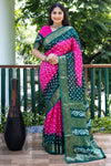 Authentic Pink Pure Bandhej Silk Saree with Zari Weaving, Broad Border, Rich Pallu & Unstitched Blouse Piece.