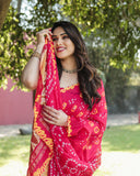 Pink Bandhej Silk Saree with Zari Weaving