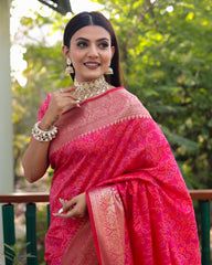 Elegant Pink Handloom Silk Bandhej Patola Sarees with Kanchi Borders & Unstitched Blouse