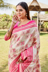 Luxurious Pink Pure Kanjivaram Soft Silk Saree with Stunning Weaving Work | Rich Pallu & Weaving Border Blouse.