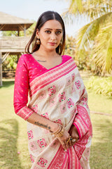 Luxurious Pink Pure Kanjivaram Soft Silk Saree with Stunning Weaving Work | Rich Pallu & Weaving Border Blouse.