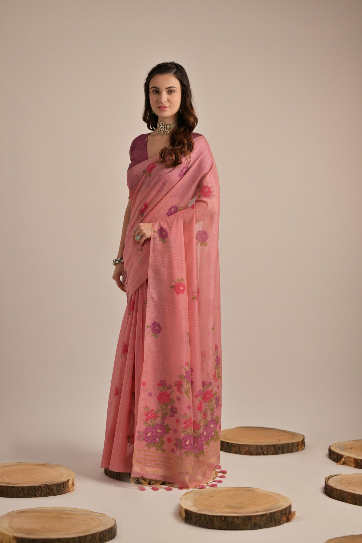 Pink Soft Muga Cotton Saree with Blouse