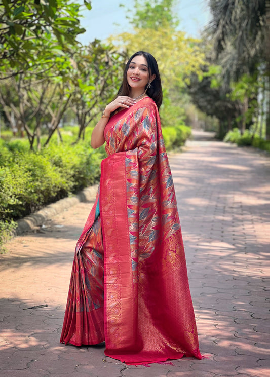 Pink Color Kanchipattu Silk Saree For Weddings