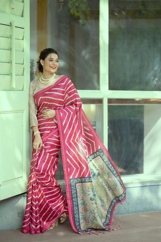 Light Pink Digital Printed Soft Silk Partywear Saree