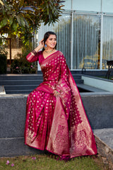 Pink Soft Satin Silk Sarees For Wedding