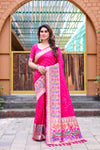 Premium Pink Bandhej Paithani Silk Saree – High Quality, Stylish Design with Zari Weaving, Paithani Border, Rich Pallu, and Matching Blouse.