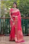 Exclusive Pink Handloom Silk Bandhej Patola Sarees with Kanchi Borders & Unstitched Blouse Piece