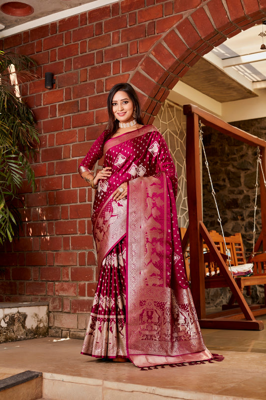 Pink Pure Kanjivaram Soft Satin Silk Saree