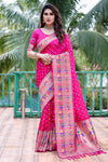 Premium Pink Bandhej Paithani Silk Saree with Zari Weaving, Rich Pallu & Matching Blouse – Elegant and Comfortable Designer Drapes.