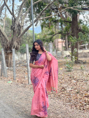 Pink Muga Pure Cotton Saree