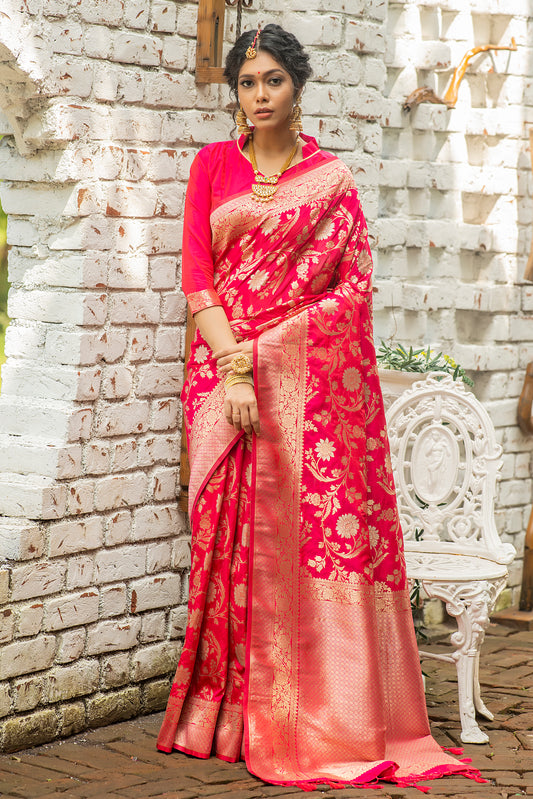 Pink Soft Banarasi Katan Silk Saree