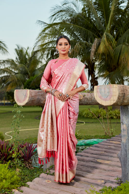 Pink Color Pure Kanjivaram Soft Satin Silk Saree