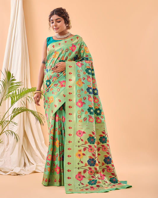 Pista Color Pure Paithani Silk Saree with Jaal Design