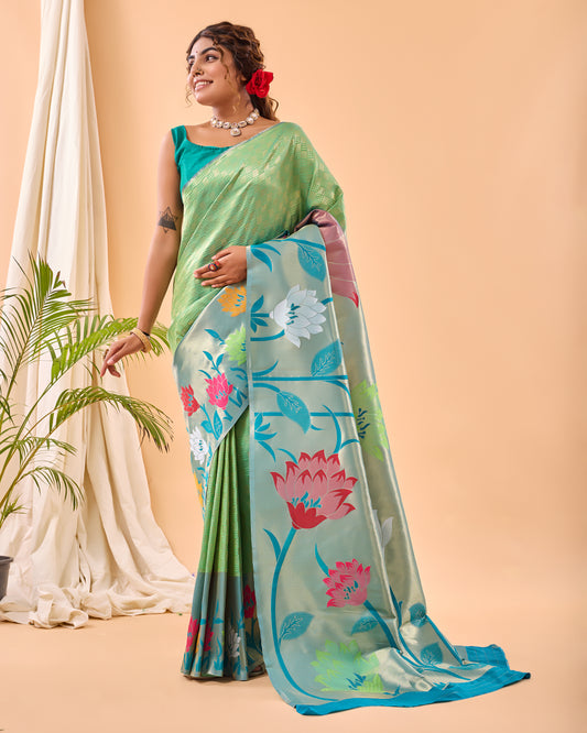 Pista Color Paithani Silk Sari For women