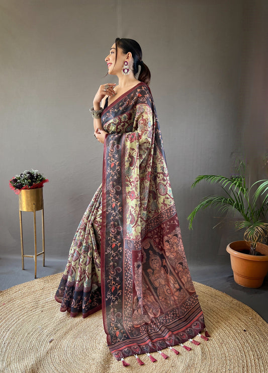 Pista Italian Digital Print Cotton Saree