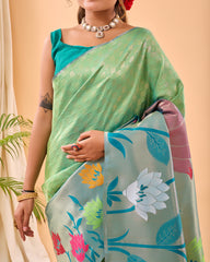 Pista Color Paithani Silk Sari For women