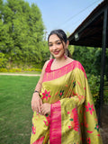 Pista Color Pure Paithani Saree with Unstitched Blouse