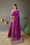 Purple Color Pure Tussar Silk Saree with Embroidery Work