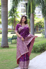 Purple Bangalore Handloom Raw Silk Saree with Running Blouse