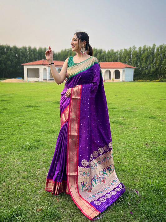 Purple Paithani Weaving Saree with New Concept Design