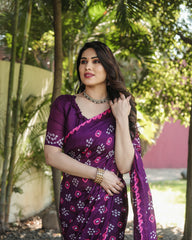 Purple Bandhej Silk Saree with Zari