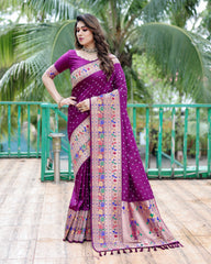 Premium Bandhej Paithani Silk Saree with Zari Weaving, Rich Pallu & Matching Blouse – Elegant and Comfortable Designer Drapes.