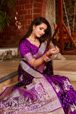 Purple Satin Silk Saree with Kanjivaram Soft Satin Blouse