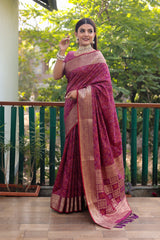 Elegant Purple Handloom Silk Bandhej Patola Sarees with Kanchi Borders & Unstitched Blouse.