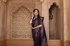 Purple Color Bangalore Handloom Raw Silk Saree