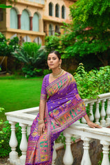 Purple Color Luxurious Kashmiri Pashmina Silk Saree with Vibrant Meena Weaves, Exquisite Pallu & Fancy Tassels