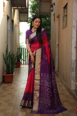 Purple Dual Color Bandhej Tapeta Silk Saree