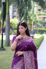 Purple Bangalore Handloom Raw Silk Saree with Running Blouse