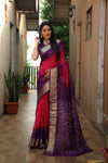 Premium Purple Dual Color Bandhej Tapeta Silk Saree – Lightweight with Zari Weaving Border, Broad Bandhej Pallu & Zari Border Blouse.