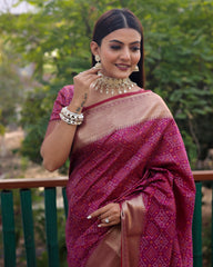 Purple Handloom Silk Bandhej Patola Sarees with Kanchi Borders