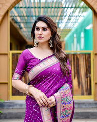 Premium Purple Bandhej Paithani Silk Saree – High Quality, Stylish Design with Zari Weaving, Paithani Border, Rich Pallu, and Matching Blouse.