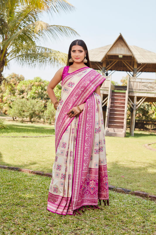 Luxurious Purple Pure Kanjivaram Soft Silk Saree with Stunning Weaving Work | Rich Pallu & Weaving Border Blouse.