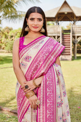 Luxurious Purple Pure Kanjivaram Soft Silk Saree with Stunning Weaving Work | Rich Pallu & Weaving Border Blouse.