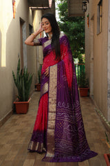 Purple Dual Color Bandhej Tapeta Silk Saree