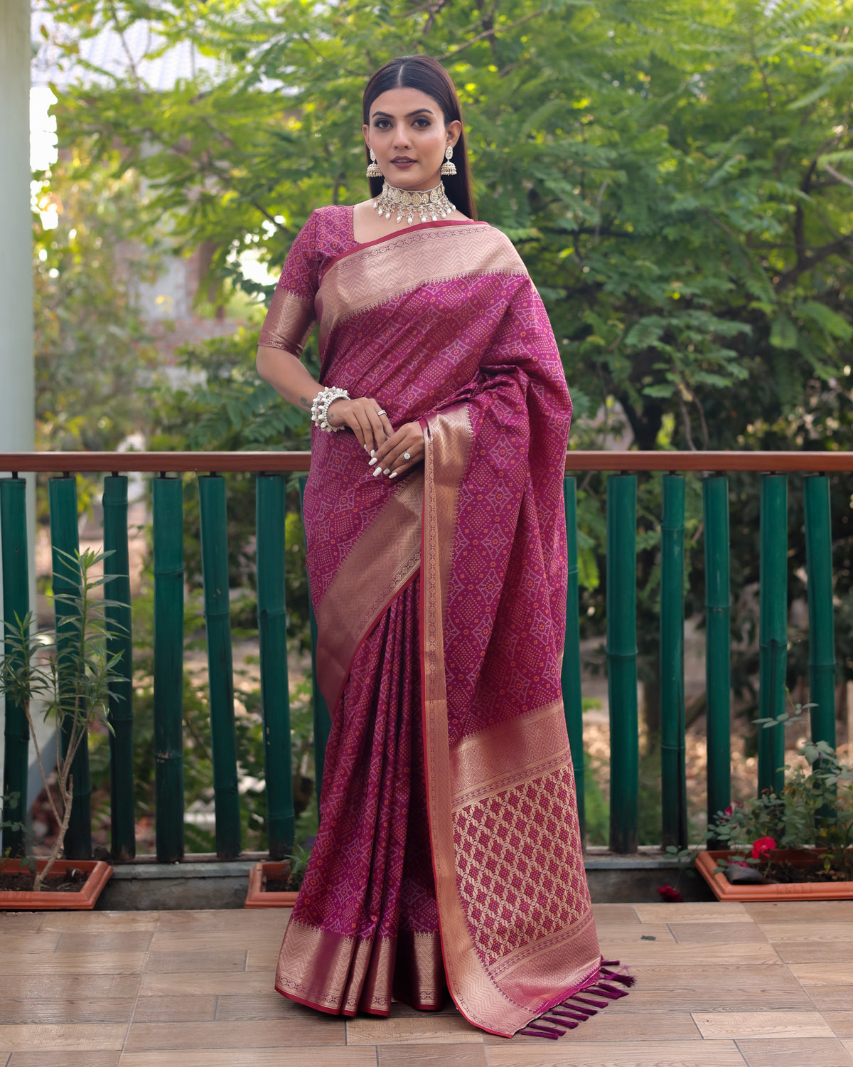 Purple Handloom Silk Bandhej Patola Sarees with Kanchi Borders