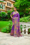 Purple Color Luxurious Kashmiri Pashmina Silk Saree with Vibrant Meena Weaves, Exquisite Pallu & Fancy Tassels