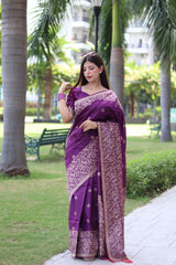 Purple Bangalore Handloom Raw Silk Saree with Running Blouse