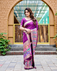 Purple Bandhej Paithani Silk Saree and Matching Blouse