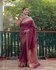 Exclusive Purple Handloom Silk Bandhej Patola Sarees with Kanchi Borders & Unstitched Blouse Piece.