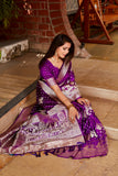 Purple Satin Silk Saree with Kanjivaram Soft Satin Blouse