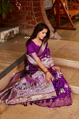 Purple Pure Kanjivaram Soft Satin Silk Saree