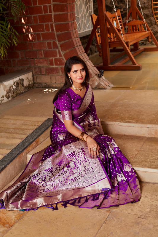 Purple Pure Kanjivaram Soft Satin Silk Saree