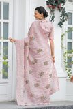 Peach Chiffon Saree Floral Printed With Embroidery